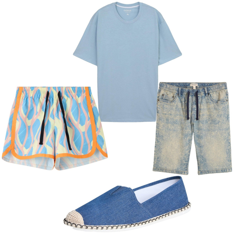 Outfit uomo - Total look #2226572. Stile Casual per Mare. Abbinamento con bermuda, costumi, espadrillas, t-shirt.