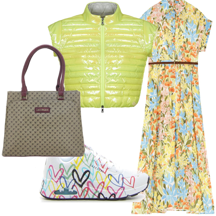 Outfit donna - Un gilet per la campagna. Stile Trendy per Tutti i giorni. Abbinamento con vestiti lunghi, blazer, sneakers, borse a spalla.
