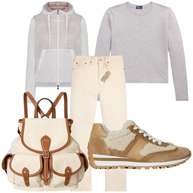 Outfit donna - In Valle d Aosta. Stile Casual chic per Tutti i giorni. Abbinamento con sneakers, jeans dritti, t-shirt, zaini, blazer.