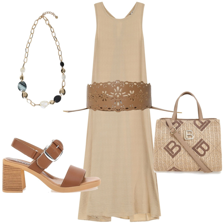 Outfit donna - Total look #2226674. Stile Basic per Tutti i giorni. Abbinamento con cinture, vestiti lunghi, collane, sandali col tacco, borse a tracolla.