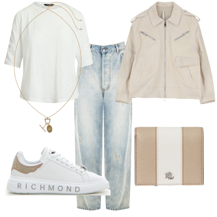 Outfit donna - C\'è un affare. Stile Urban per Tutti i giorni. Abbinamento con jeans, giacche, portafogli, t-shirt, ciondoli, sneakers.