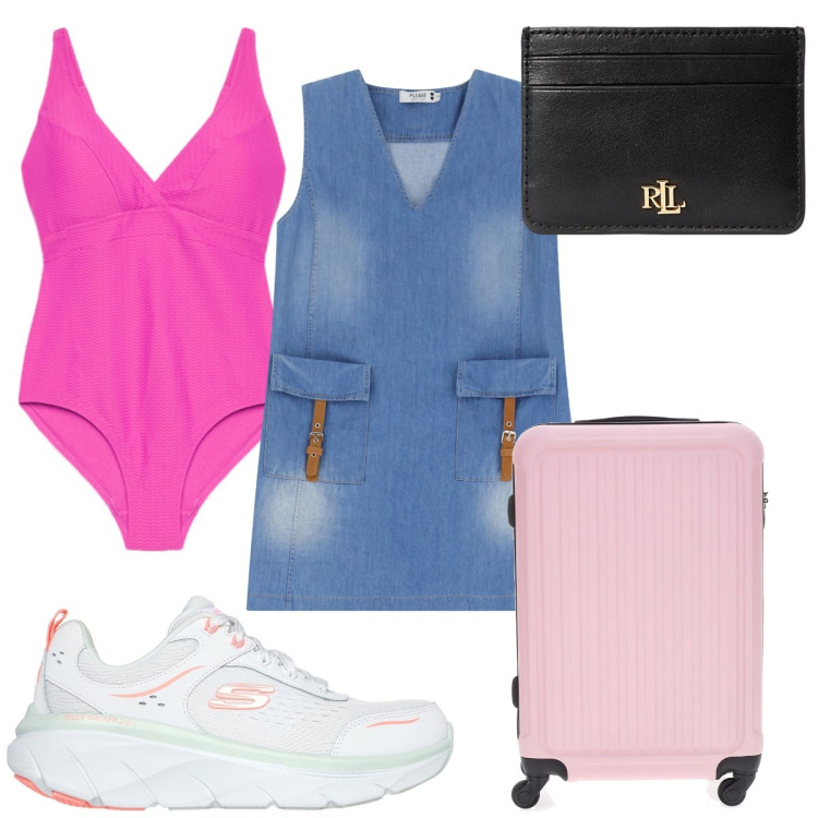 Outfit donna - Total look #2226721. Stile Basic per Mare. Abbinamento con vestiti corti, portafogli, costumi interi, sneakers, valigie.