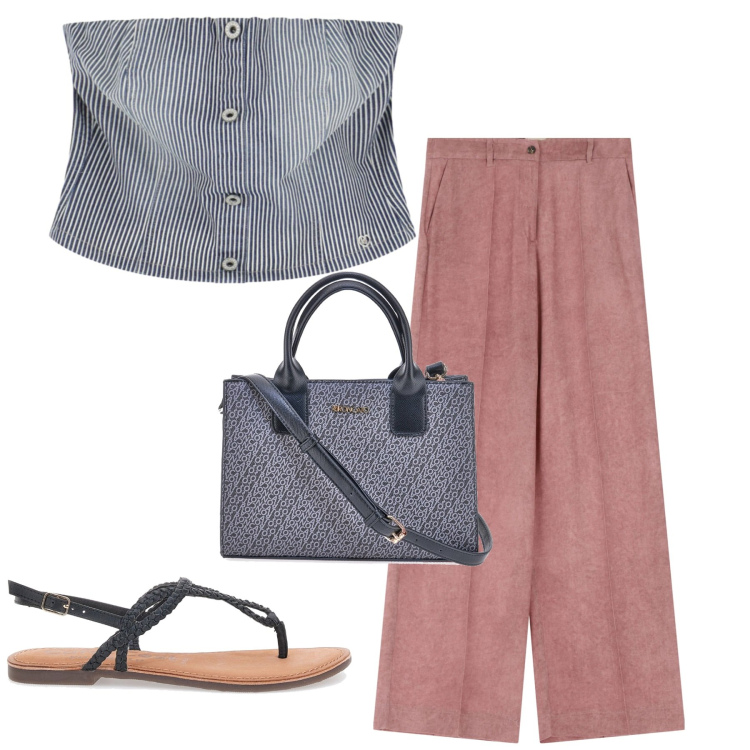 Outfit donna - Total look #2226734. Stile Basic per Tutti i giorni. Abbinamento con pantaloni a palazzo, top, borse a tracolla, ciabatte.