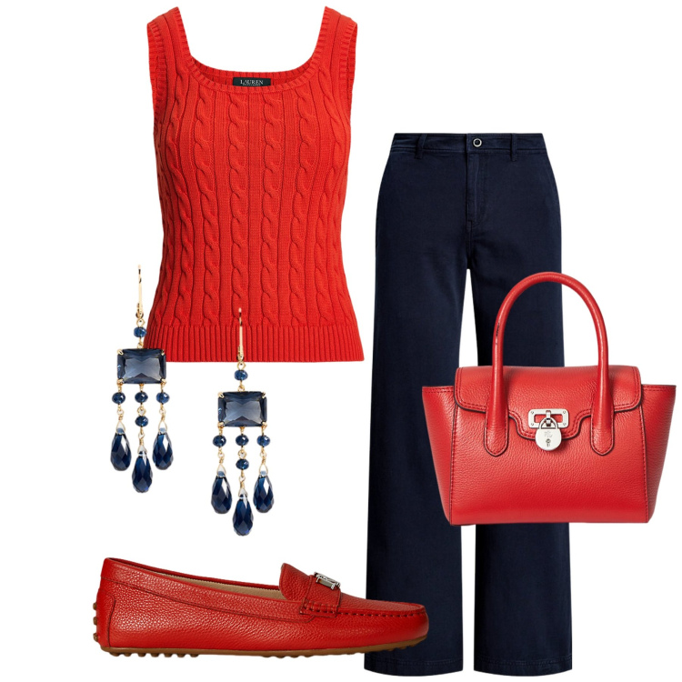 Outfit donna - Total look #2226740. Stile Casual chic per Tutti i giorni. Abbinamento con mocassini, maglieria, pantaloni, borse a mano, orecchini.