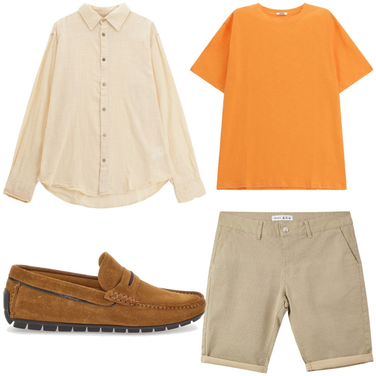 Outfit uomo - Bermuda in città. Stile Trendy per Tutti i giorni. Abbinamento con pantaloni corti, camicie, t-shirt, scarpe stringate.