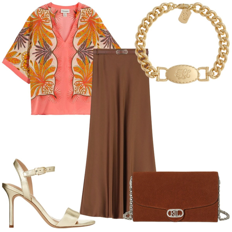 Outfit donna - Total look #2226752. Stile Trendy per Tutti i giorni. Abbinamento con tuniche, gonne lunghe, sandali in pelle, braccialetti, borse a tracolla.