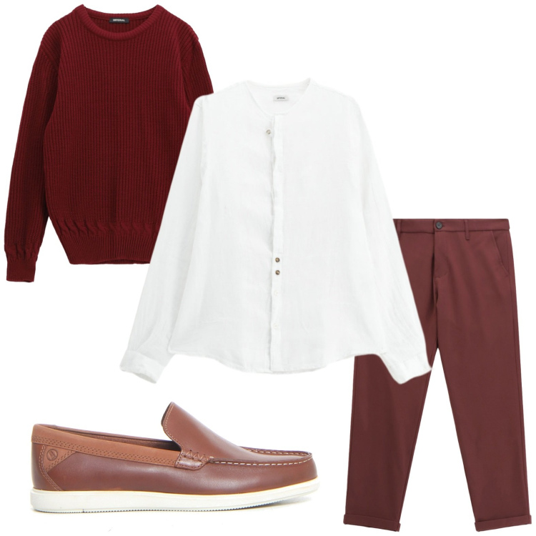 Outfit uomo - Bordeaux nel guardaroba. Stile Trendy per Serata speciale. Abbinamento con camicie, pantaloni, maglieria, scarpe stringate.