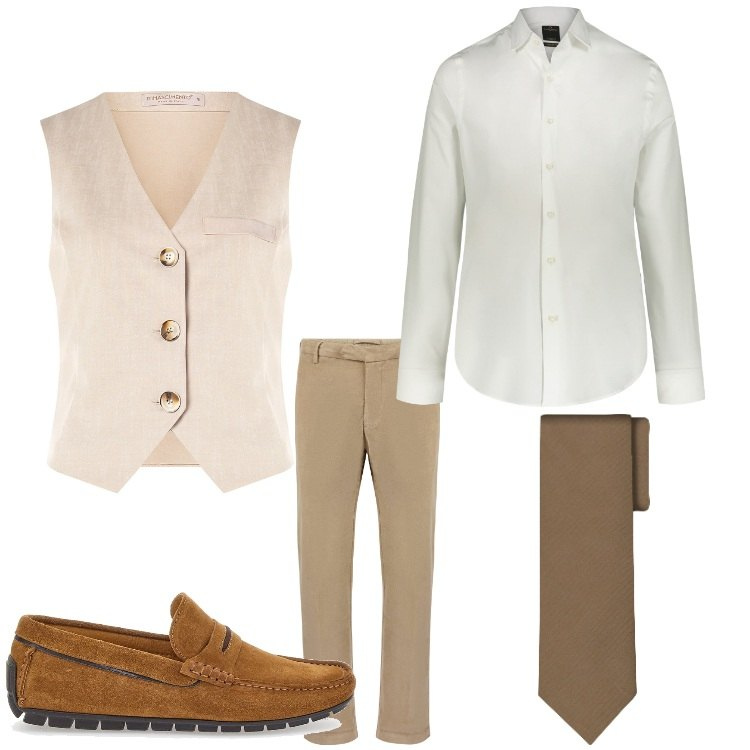 Outfit uomo - Una cerimonia in agosto. Stile Business/Elegante per Cerimonia. Abbinamento con gilet, camicie, scarpe stringate, pantaloni, cravatte.