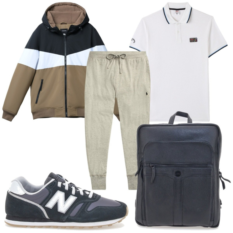 Outfit uomo - Total look #2226769. Stile Trendy per Sport. Abbinamento con polo, piumini, pantaloni, sneakers, borse sportive.