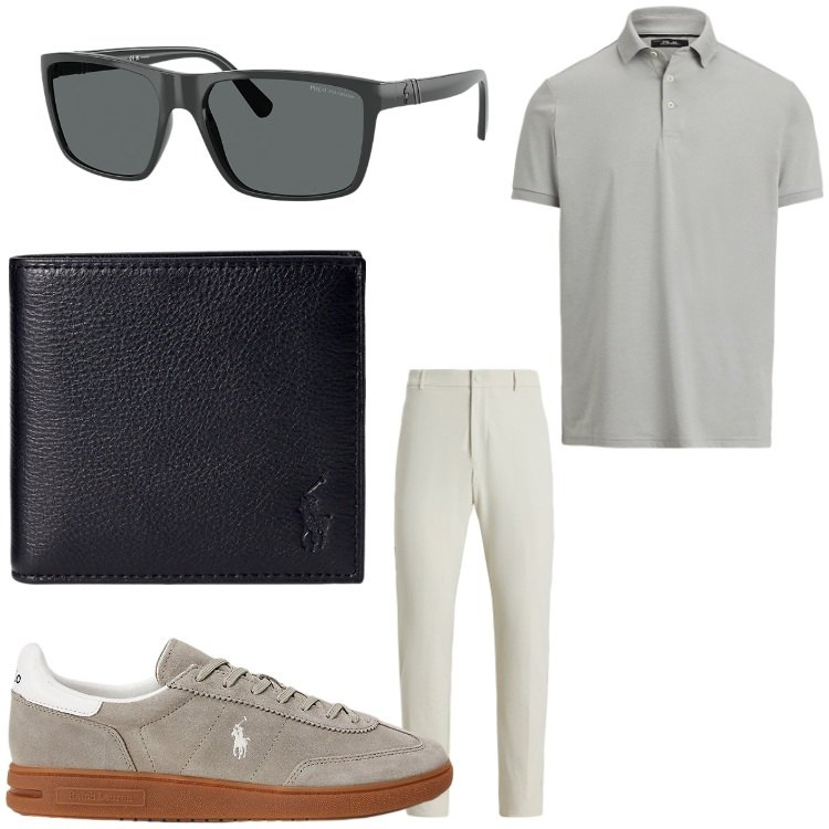 Outfit uomo - Sempre con stile. Stile Business/Elegante per Ufficio. Abbinamento con portafogli, occhiali da sole, sneakers, pantaloni, polo.