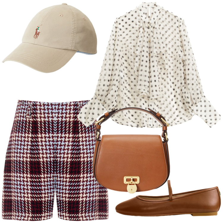 Outfit donna - Mix da città. Stile Chic per Tutti i giorni. Abbinamento con shorts, camicie, borse a tracolla, cappelli, ballerine.