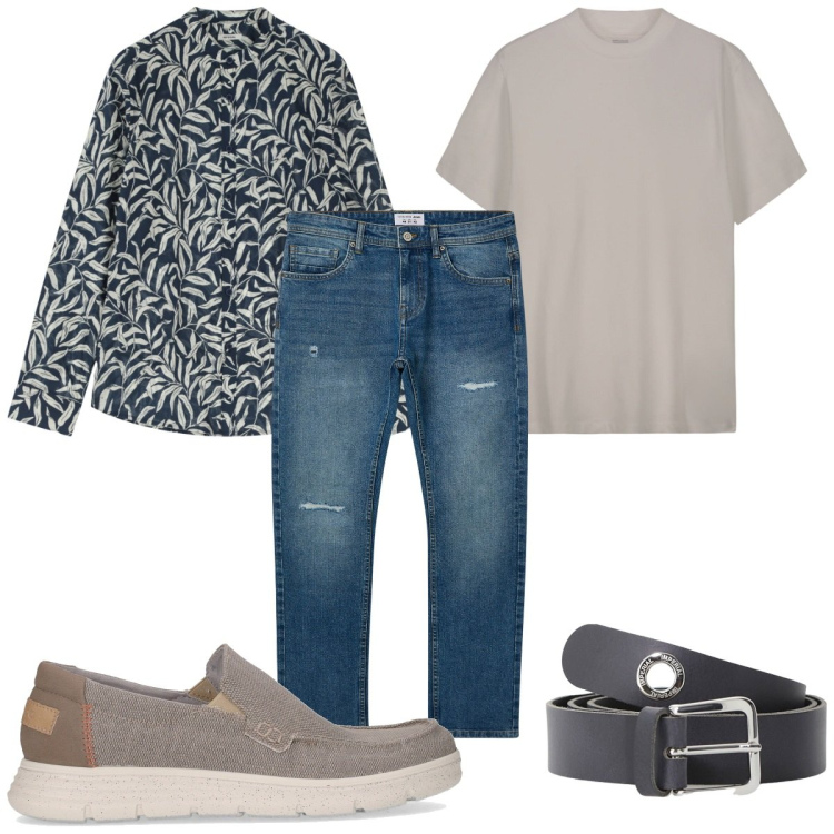 Outfit uomo - Total look #2226828. Stile Casual per Tutti i giorni. Abbinamento con jeans strappati, cinture, camicie, sneakers, t-shirt.