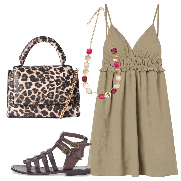 Outfit donna - Serata. Stile Glamour per Serata fuori. Abbinamento con vestiti corti, borse a tracolla, sandali alla schiava, collane.
