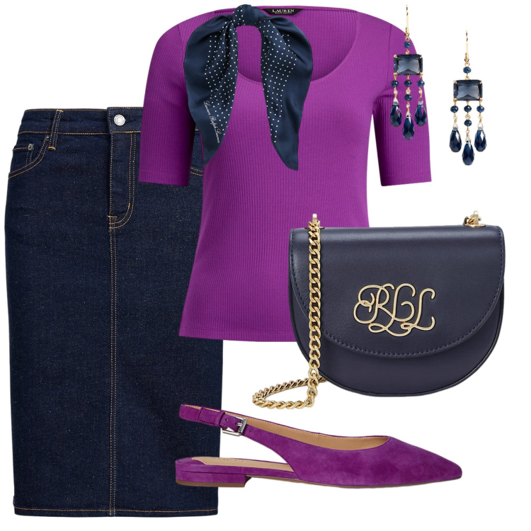 Outfit donna - Una giornata con la mia amica. per Tutti i giorni. Abbinamento con gonne, foulard, borse a tracolla, ballerine, t-shirt, orecchini.