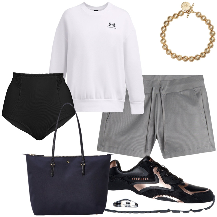 Outfit donna - Una felpa per la montagna. Stile Casual chic per Tutti i giorni. Abbinamento con culotte, shorts, braccialetti, borse tote, sneakers, felpe.