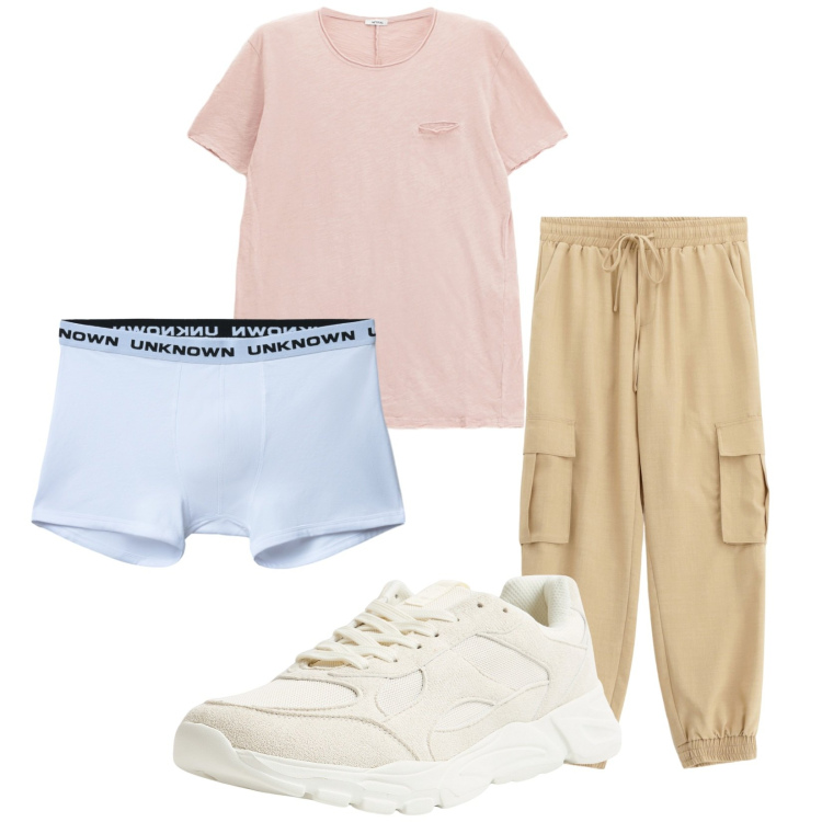 Outfit uomo - Total look #2227014. Stile Casual per Sport. Abbinamento con boxer, sneakers, pantaloni cargo, t-shirt.