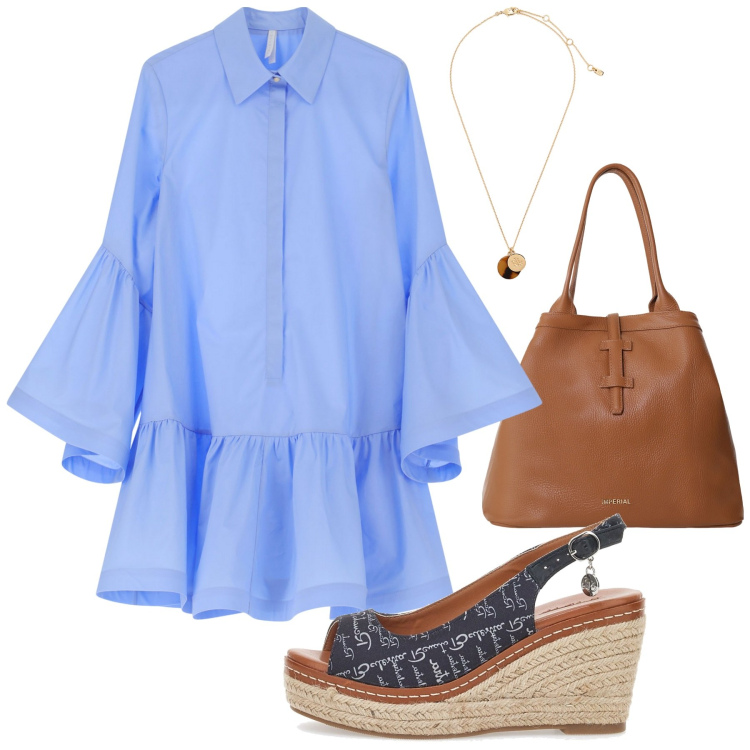 Outfit donna - Total look #2227021. Stile Minimal per Tutti i giorni. Abbinamento con vestiti chemisier, borse tote, collane, espadrillas.