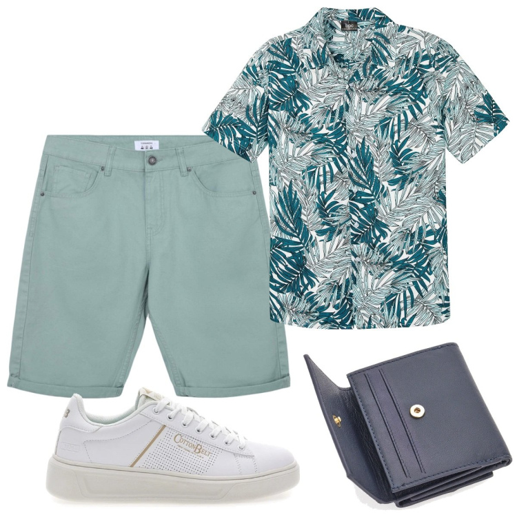 Outfit uomo - Camicie hawaiane. Stile Casual per Mare. Abbinamento con camicie a manica corta, bermuda, portafogli, sneakers.
