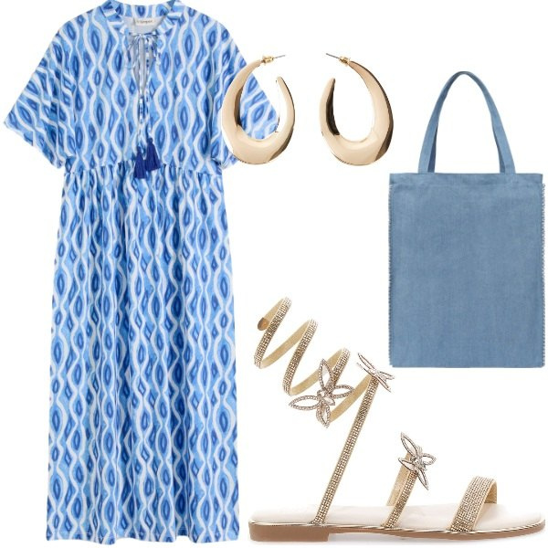 Outfit donna - E siamo in Agosto....... Stile Casual per Tutti i giorni. Abbinamento con orecchini, vestiti, borse tote, sandali.