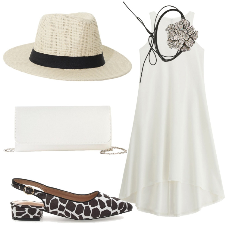 Outfit donna - L\'abito senza tempo. Stile Minimal per Serata fuori. Abbinamento con pochette, collane, vestiti midi/longuette, cappelli, ballerine.