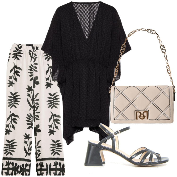Outfit donna - Caftano per la sera. Stile Etnico per Serata fuori. Abbinamento con pantaloni, borse a tracolla, sandali col tacco, caftani.
