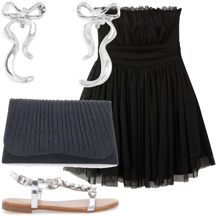 Outfit donna - Pochissima spesa massima resa. Stile Glamour per Serata fuori. Abbinamento con vestiti corti, orecchini, sandali gioiello, clutch.
