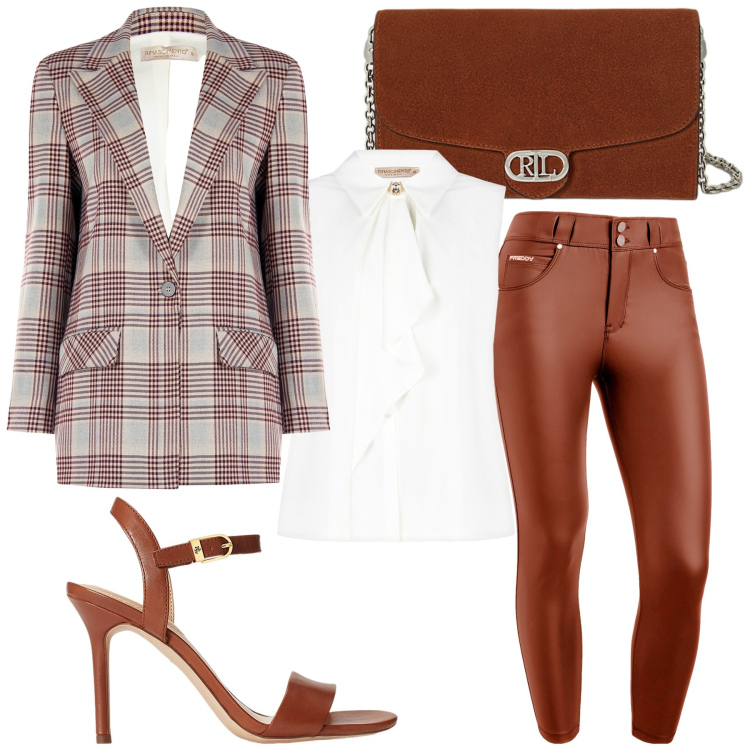 Outfit donna - Total look #2227139. Stile Glamour per Serata fuori. Abbinamento con top, blazer, pantaloni skinny, sandali in pelle, borse a tracolla.