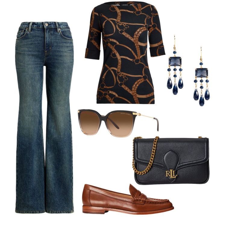 Outfit donna - Gita tour al Louvre. Stile Casual chic per Tutti i giorni. Abbinamento con t-shirt, mocassini, clutch, jeans, occhiali da sole, orecchini.