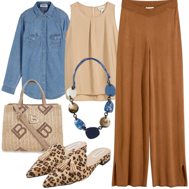 Outfit donna - Total look #2227153. Stile Casual chic per Serata fuori. Abbinamento con camicie, top, pantaloni, sabot, collane, borse a tracolla.