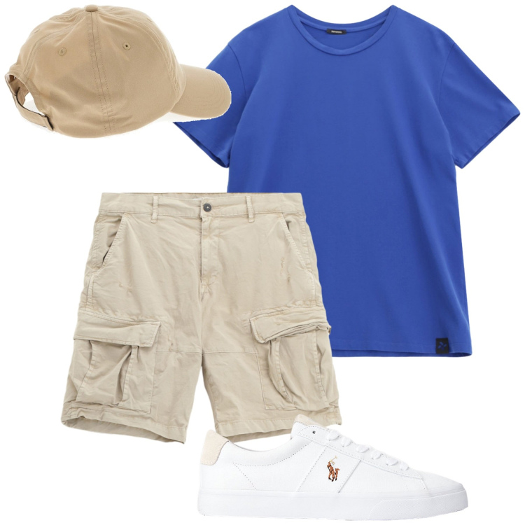 Outfit uomo - Total look #2227157. Stile Trendy per Mare. Abbinamento con bermuda, t-shirt, sneakers, cappelli.