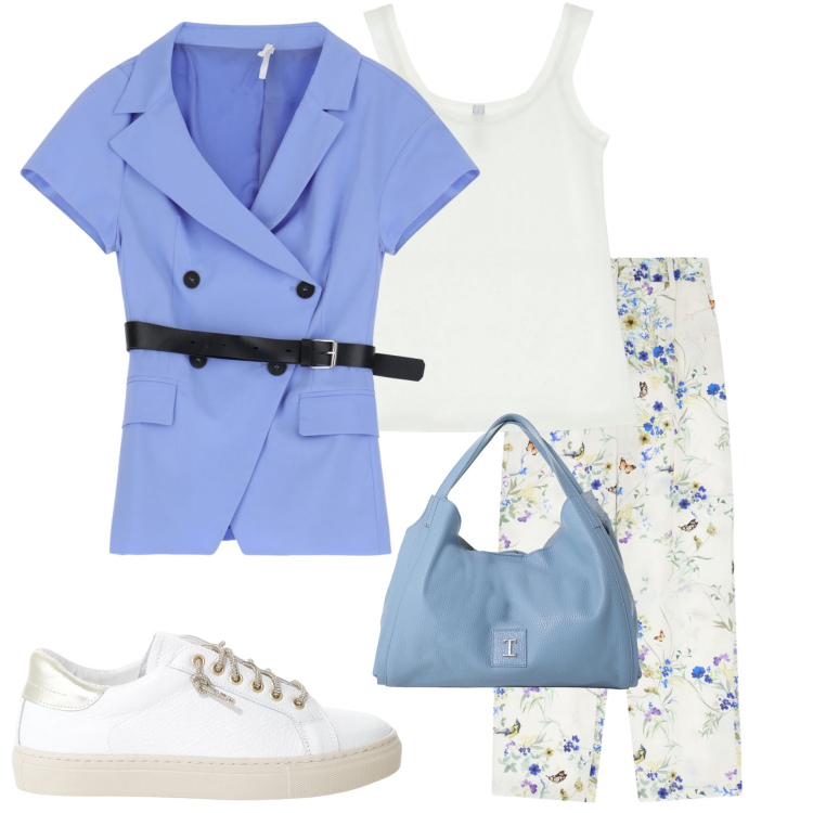 Outfit donna - Imperial Sale. Stile Casual chic per Serata fuori. Abbinamento con pantaloni, blazer, sneakers, pochette, canottiere.