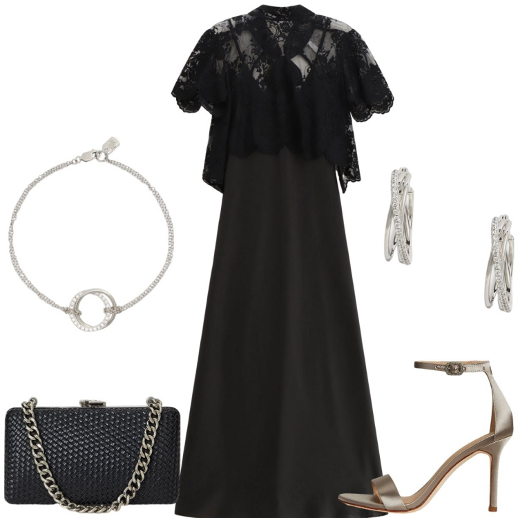 Outfit donna - Cerimonia. Stile Chic per Cerimonia. Abbinamento con vestiti lunghi, braccialetti, orecchini, clutch, sandali col tacco.