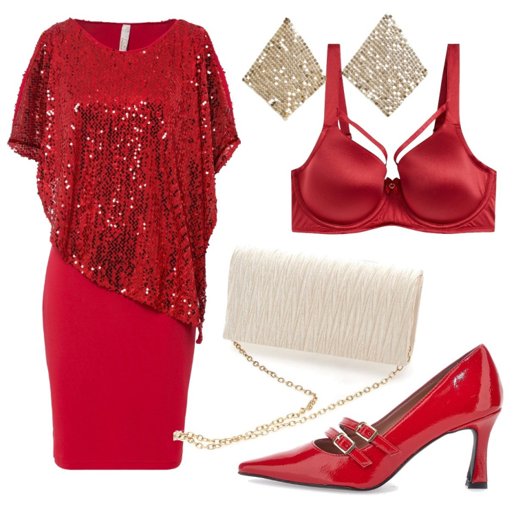 Outfit donna - In crociera. Stile Chic per Serata fuori. Abbinamento con reggiseni, vestiti, orecchini, décolleté, borse a spalla.