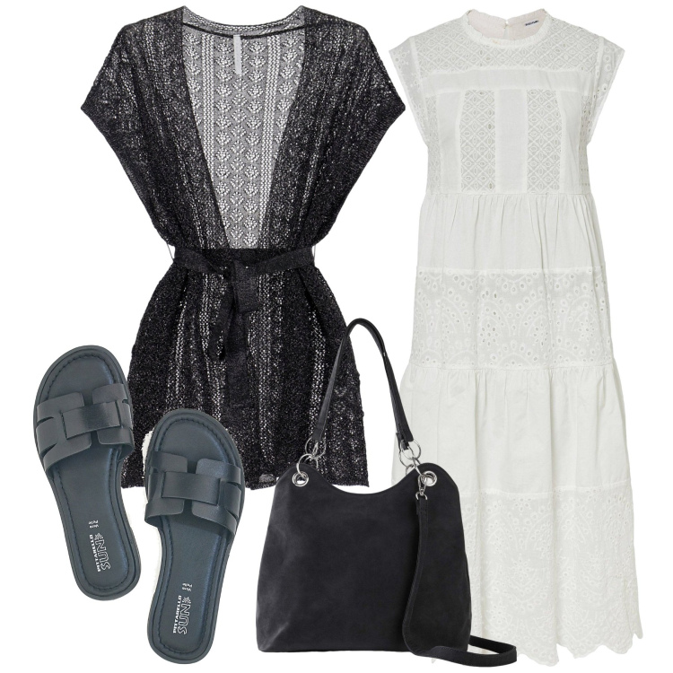 Outfit donna - Total look #2227176. Stile Minimal per Serata fuori. Abbinamento con vestiti midi/longuette, borse a mano, cappotti, ciabatte.