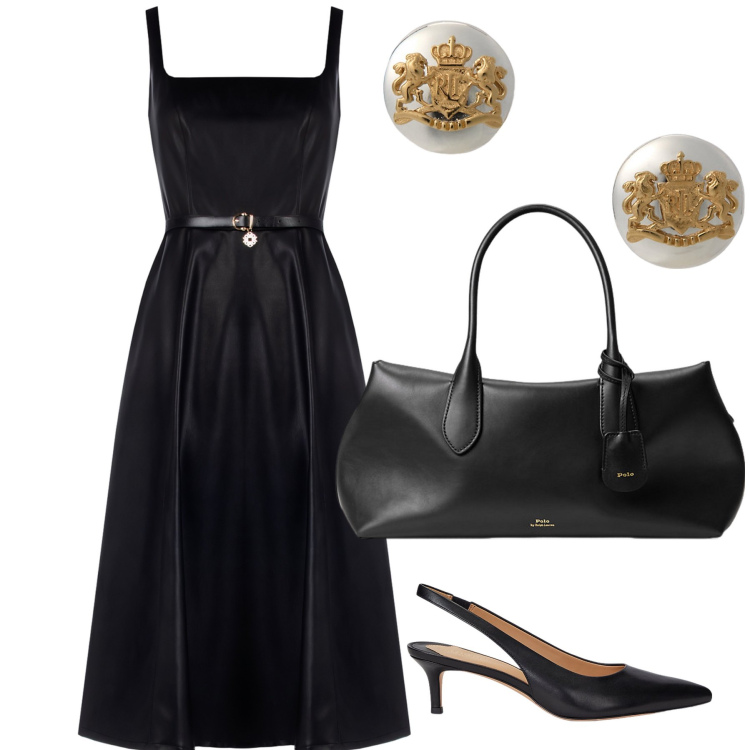 Outfit donna - Pomeriggio chic. Stile Urban per Tutti i giorni. Abbinamento con vestiti midi/longuette, orecchini, borse a mano, décolleté.
