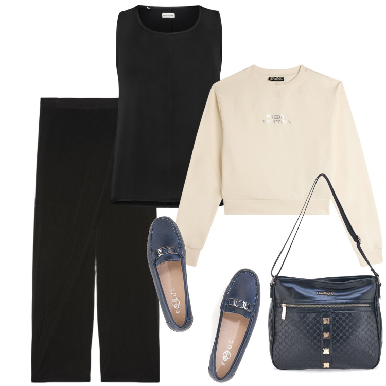 Outfit donna - Total look #2227188. Stile Urban Abbinamento con felpe, top, borse a tracolla, mocassini, pantaloni.