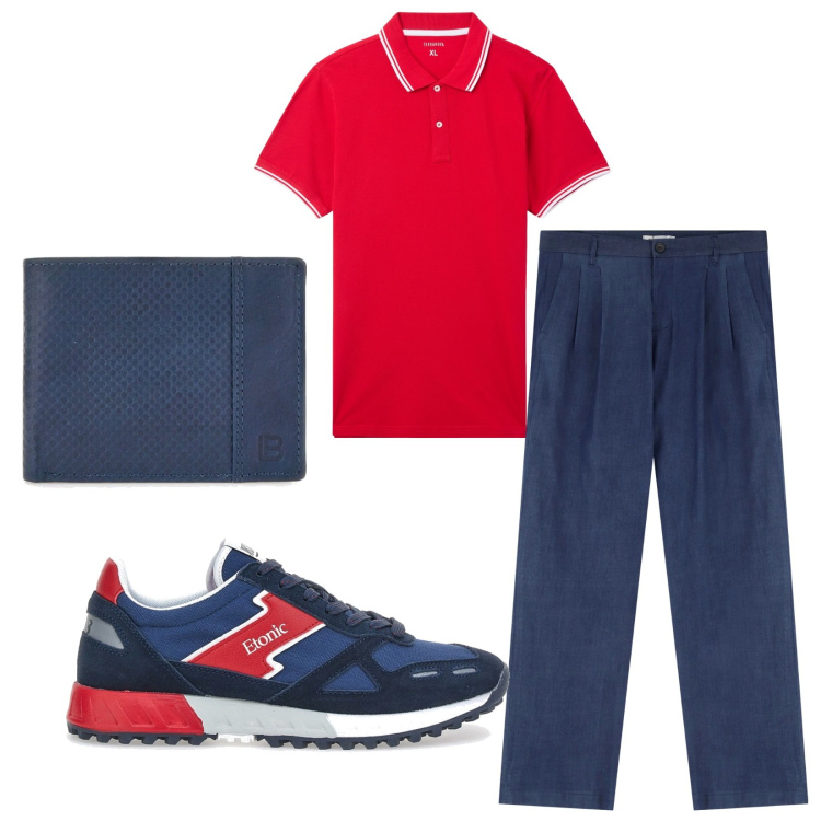 Outfit uomo - Total look #2227252. Stile Trendy per Tutti i giorni. Abbinamento con polo, pantaloni, portafogli, sneakers.