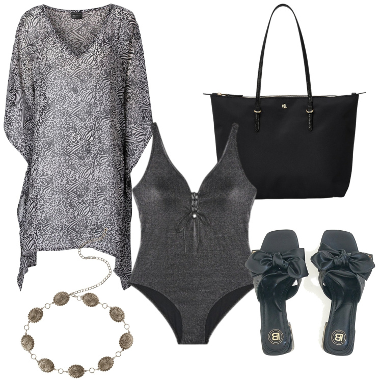 Outfit donna - Al mare 21. Stile Minimal per Mare. Abbinamento con vestiti da spiaggia, cinture, borse tote, ciabatte, costumi interi.