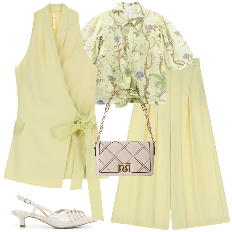 Outfit donna - Giacca smanicata. Stile Chic per Cerimonia. Abbinamento con borse a tracolla, pantaloni, camicie a manica corta, gilet, décolleté.