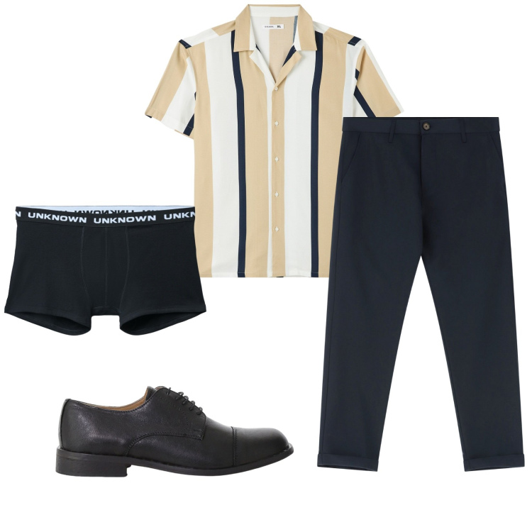 Outfit uomo - Total look #2227275. Stile Casual per Tutti i giorni. Abbinamento con camicie a manica corta, boxer, pantaloni chino, scarpe stringate.