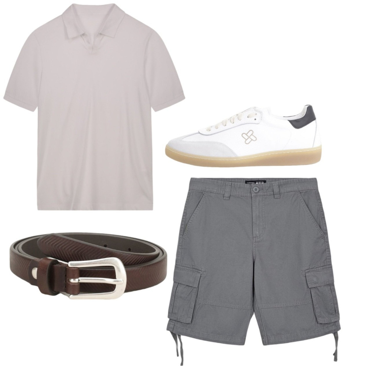 Outfit uomo - Grey total look. Stile Casual per Tutti i giorni. Abbinamento con bermuda, cinture, sneakers, polo.