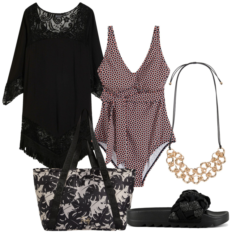 Outfit donna - Set due pezzi coordinato. Stile Minimal per Mare. Abbinamento con costumi interi, vestiti da spiaggia, shopping bag, ciabatte, collane.