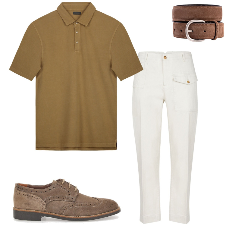 Outfit uomo - In città. Stile Urban per Ufficio. Abbinamento con scarpe stringate, cinture, pantaloni, polo.