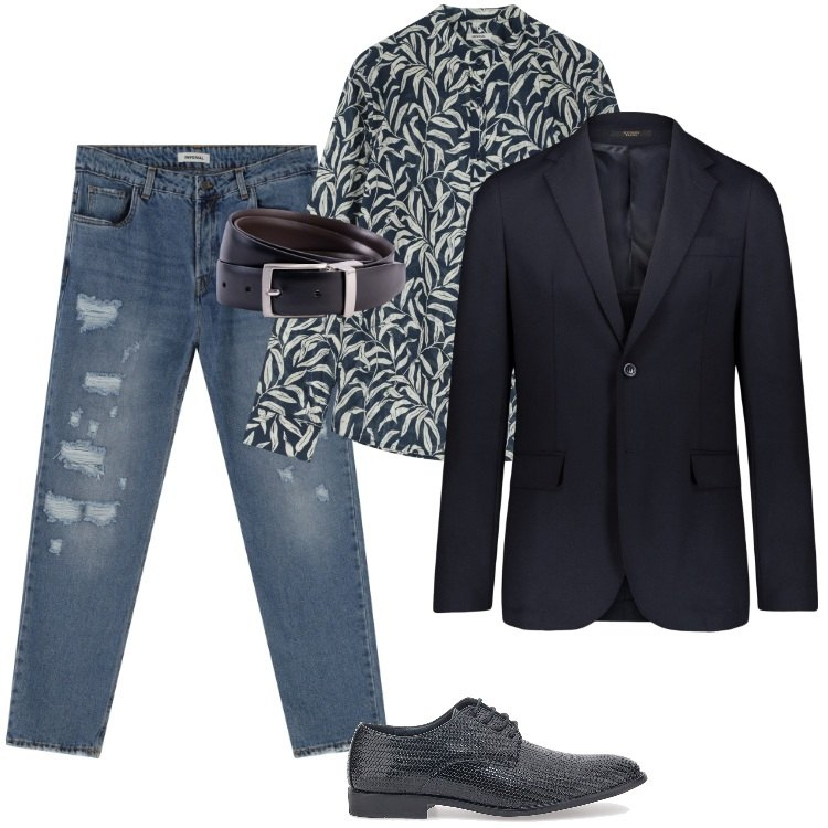 Outfit uomo - Total look #2227423. Stile Trendy per Serata speciale. Abbinamento con jeans, camicie, giacche, cinture, scarpe stringate.