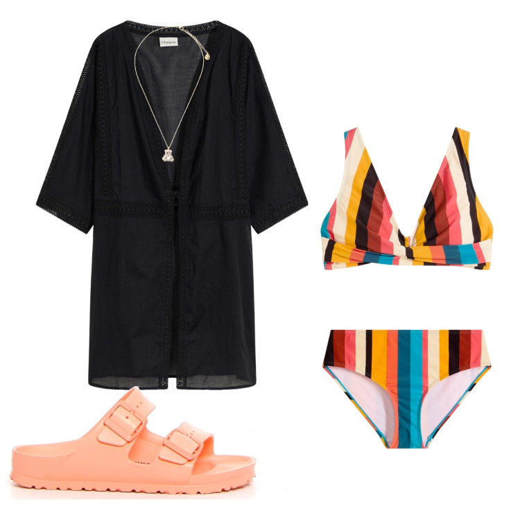 Outfit donna - Tramonto in spiaggia. per Mare. Abbinamento con bikini, vestiti da spiaggia, ciondoli, ciabatte.