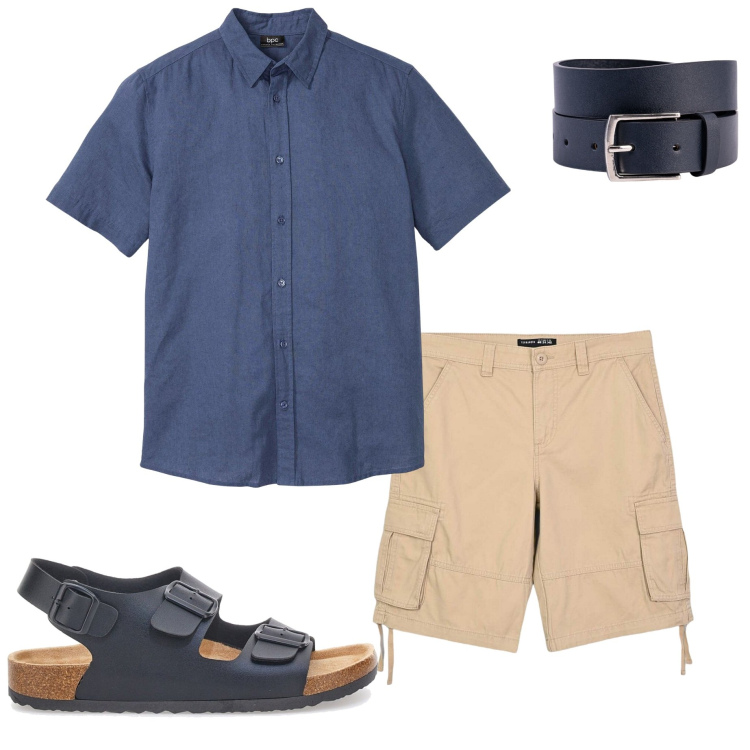 Outfit uomo - Look da vacanza. Stile Casual per Mare. Abbinamento con camicie a manica corta, bermuda, cinture, sandali.