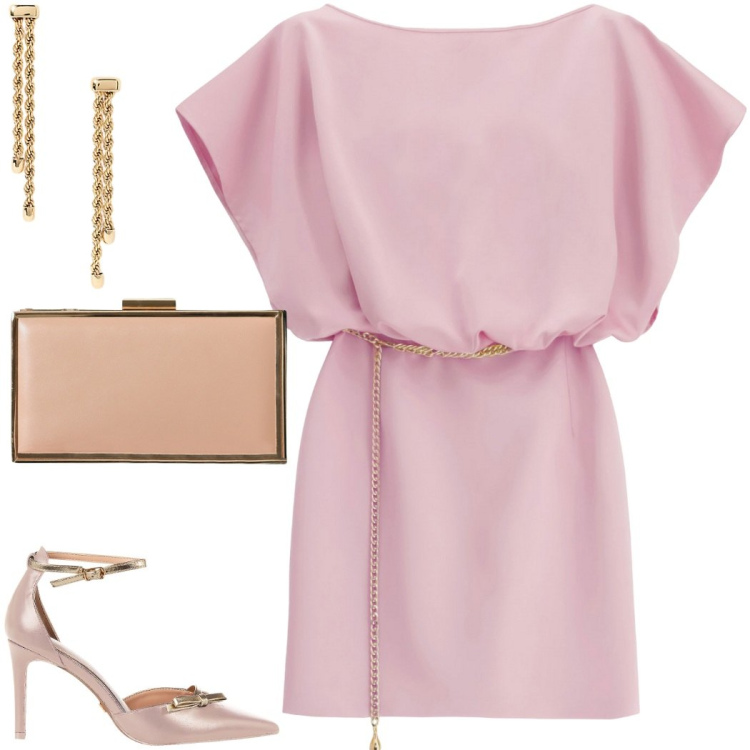 Outfit donna - Cena in riva al mare. Stile Chic per Serata fuori. Abbinamento con décolleté, pochette, vestiti corti, orecchini.