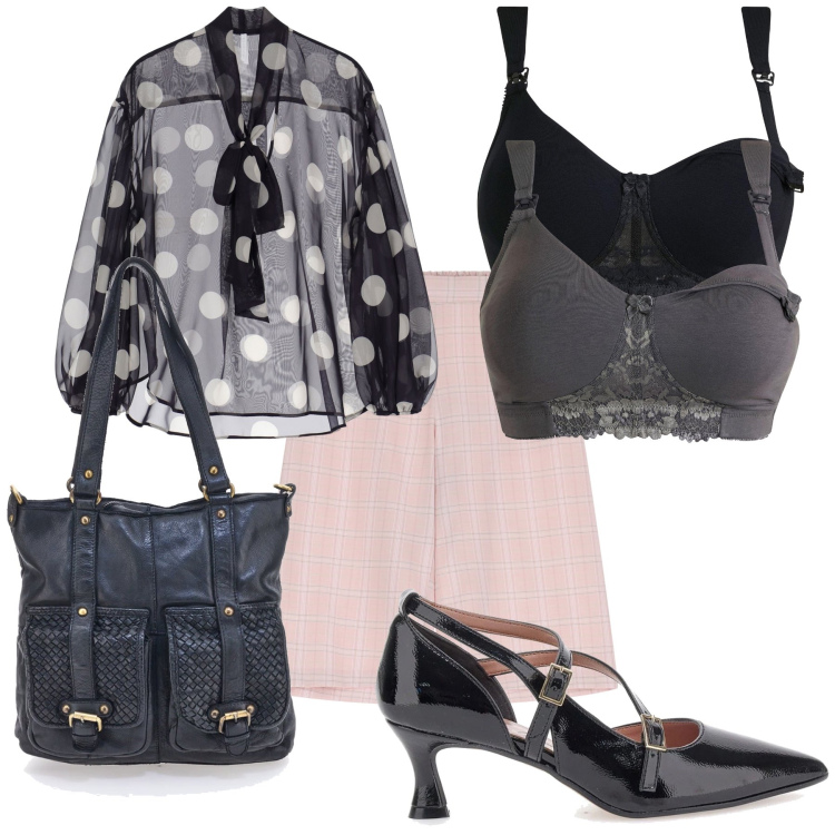 Outfit donna - Bon ton trasparente. Stile Urban per Ufficio. Abbinamento con reggiseni, bluse, shorts, décolleté, borse a spalla.
