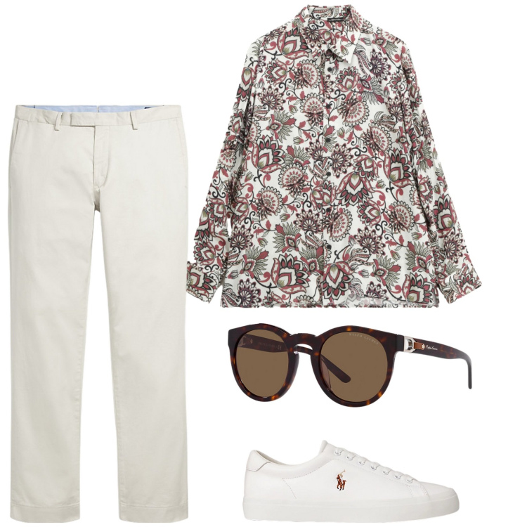 Outfit uomo - Total look #2227564. Stile Trendy per Serata speciale. Abbinamento con camicie, pantaloni chino, occhiali da sole, sneakers.