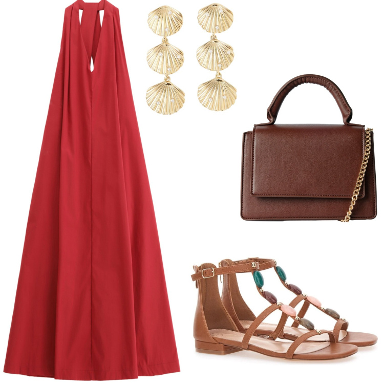 Outfit donna - Cena al tramonto! Style in semplicity!. Stile Chic per Serata fuori. Abbinamento con borse a tracolla, orecchini, vestiti, sandali gioiello.